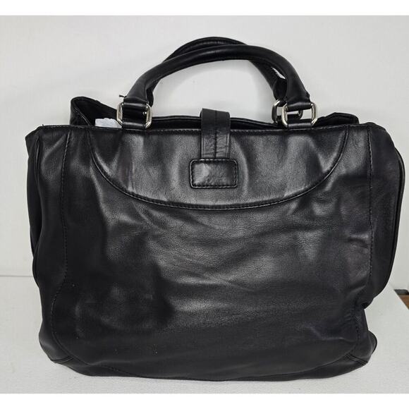 Antonio Melani Classic Black Leather Tote/Shoulder Bag Multi-Pocket - Picture 3 of 13